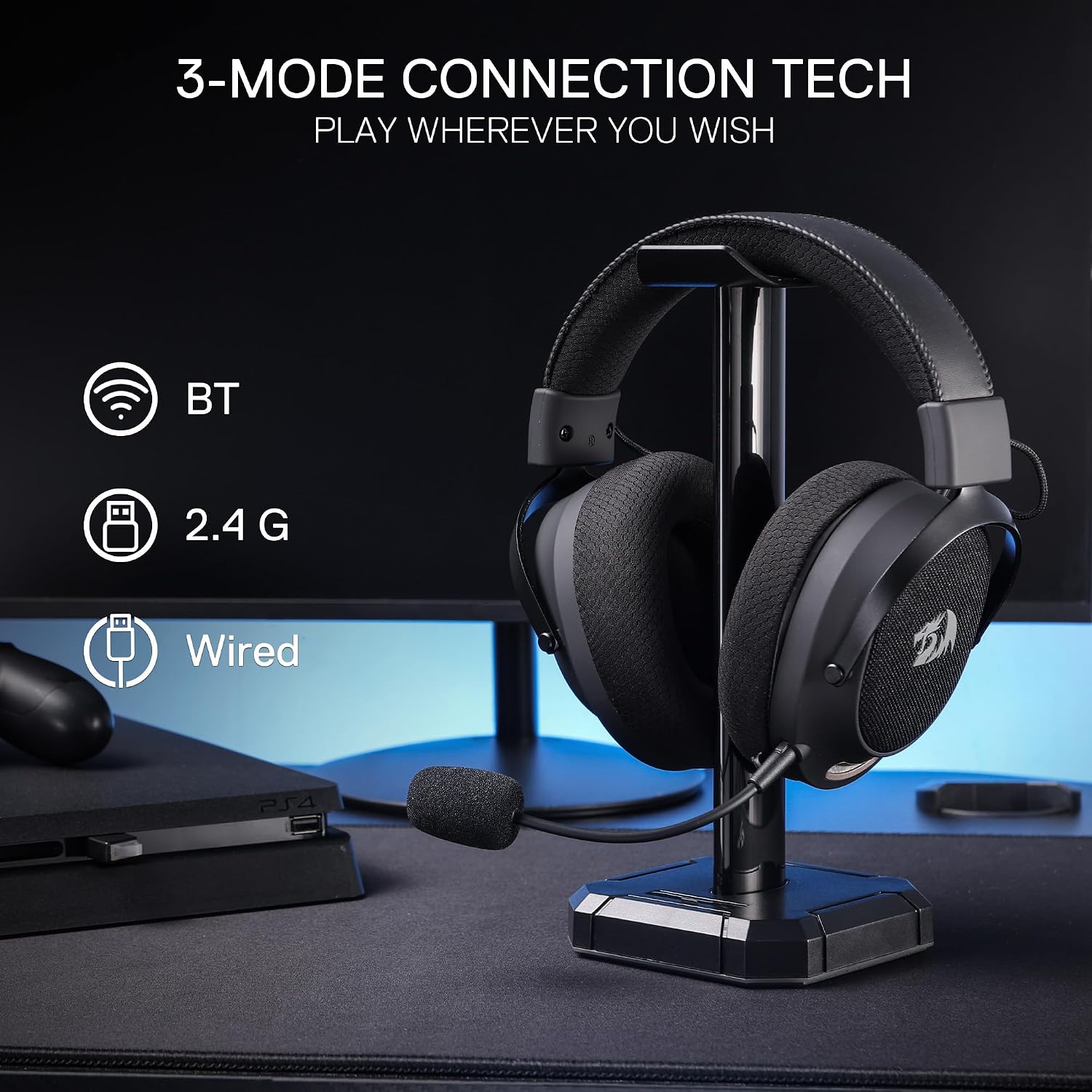 Thumbnail 1 de Redragon H858 3-Mode Wireless Gaming Headset with 7.1 Surround Sound and Detachable Mic