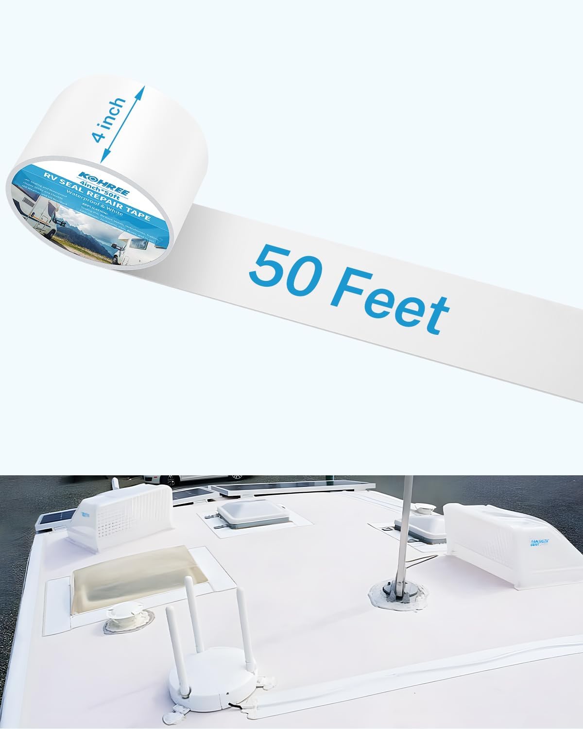 Detalle 1 de Kohree KR411 RV Roof Tape, White 4 Inch x 50 Foot Butyl Sealant
