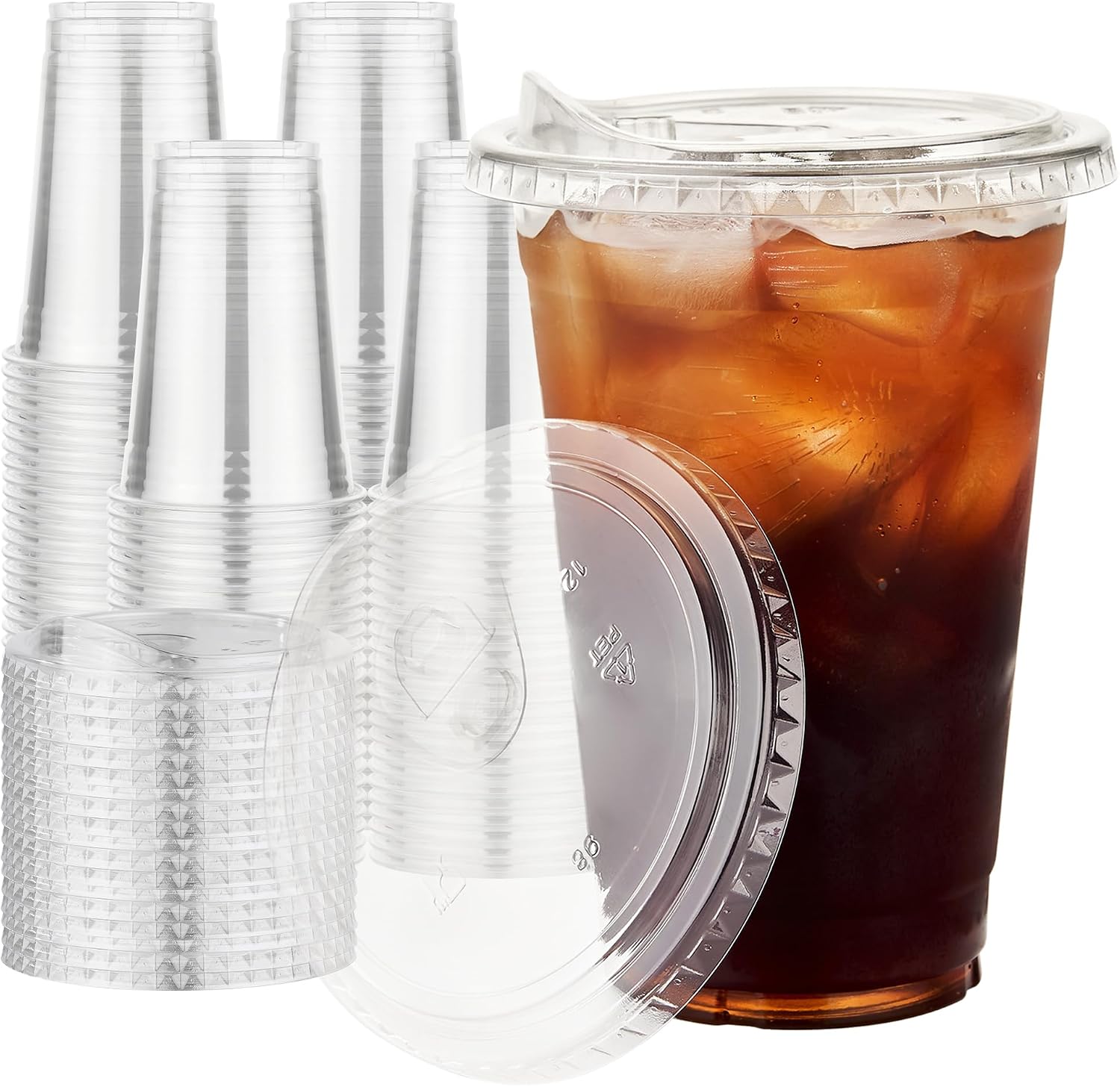 VPACKDUO 16 oz Plastic Cups with Lids (100 Pack) – Clear, Strawless Sip Lids