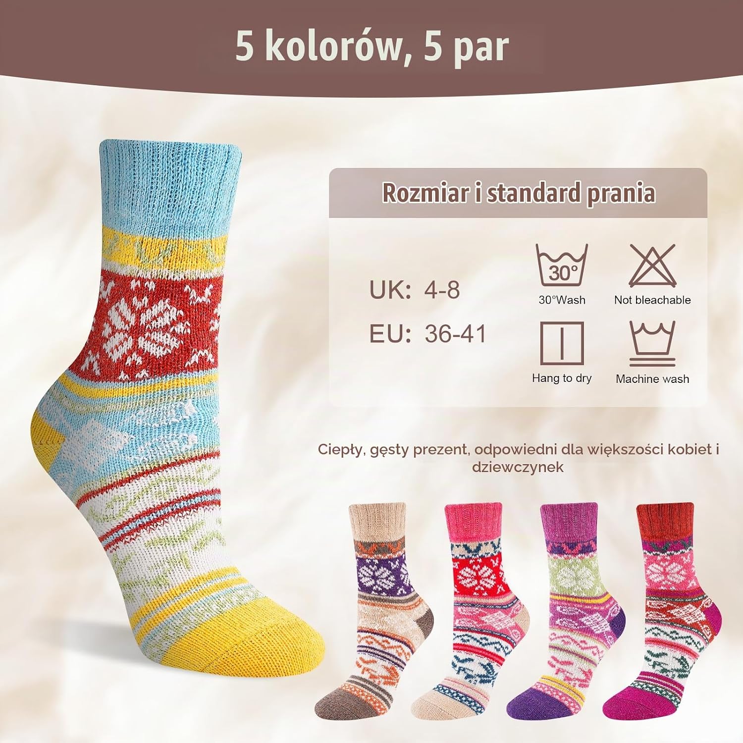 Detalle 2 de Stoeury skarpety damskie z mieszanki wełny, kolorowe wzory żakardowe, 36–41