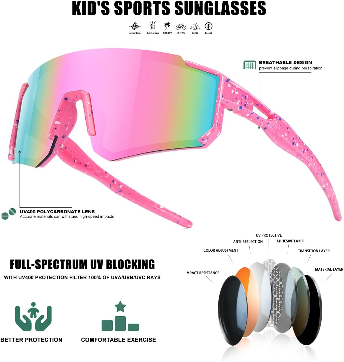 Thumbnail 2 de SEKKAF Kids Sunglasses: UV400 Wrap-Around Baseball Shades for Sports-Ready Youth