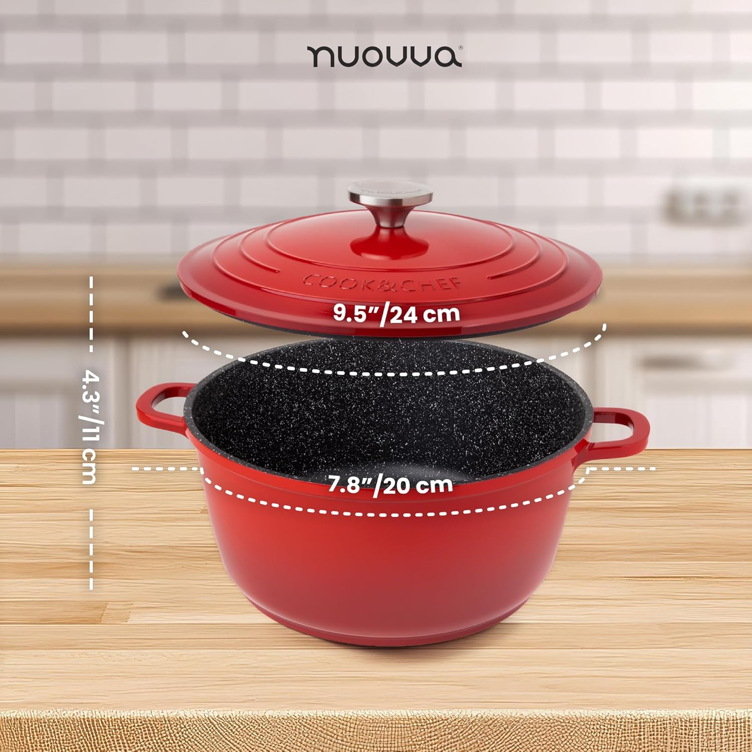 Thumbnail 1 de Nuovva Non-Stick Aluminium Deep Dutch Oven Pot with Lid (4L, 24cm) – Red