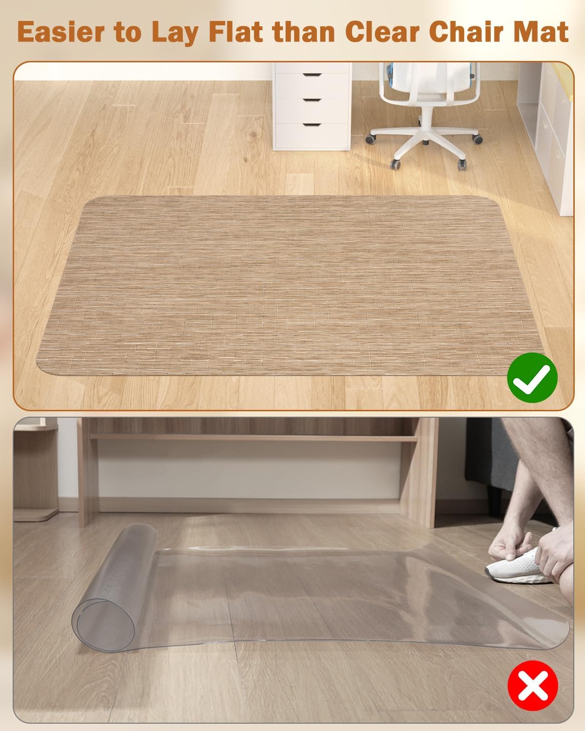 Detalle 2 de Blvornl 35.4 x 47.2-Inch PVC Chair Mat for Hard Floors, Red Brown