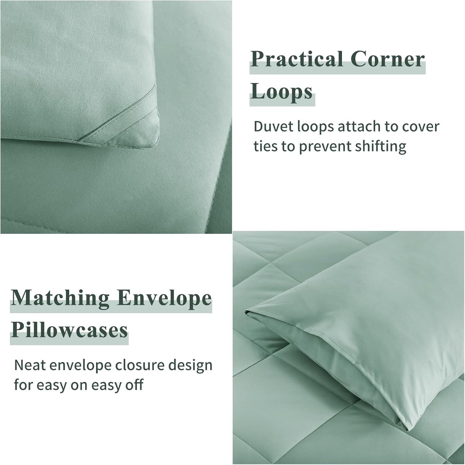Thumbnail 6 de Aisbo Coverless Duvet Double Size 10.5 Tog – 200x200cm Sage Green with 2 Pillowcases