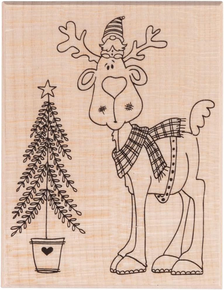 Detalle de Rayher Holzstempel „Wichtel im Glück“ (29256000), 7 x 9 cm für weihnachtliche Karten, Anhänger & mehr