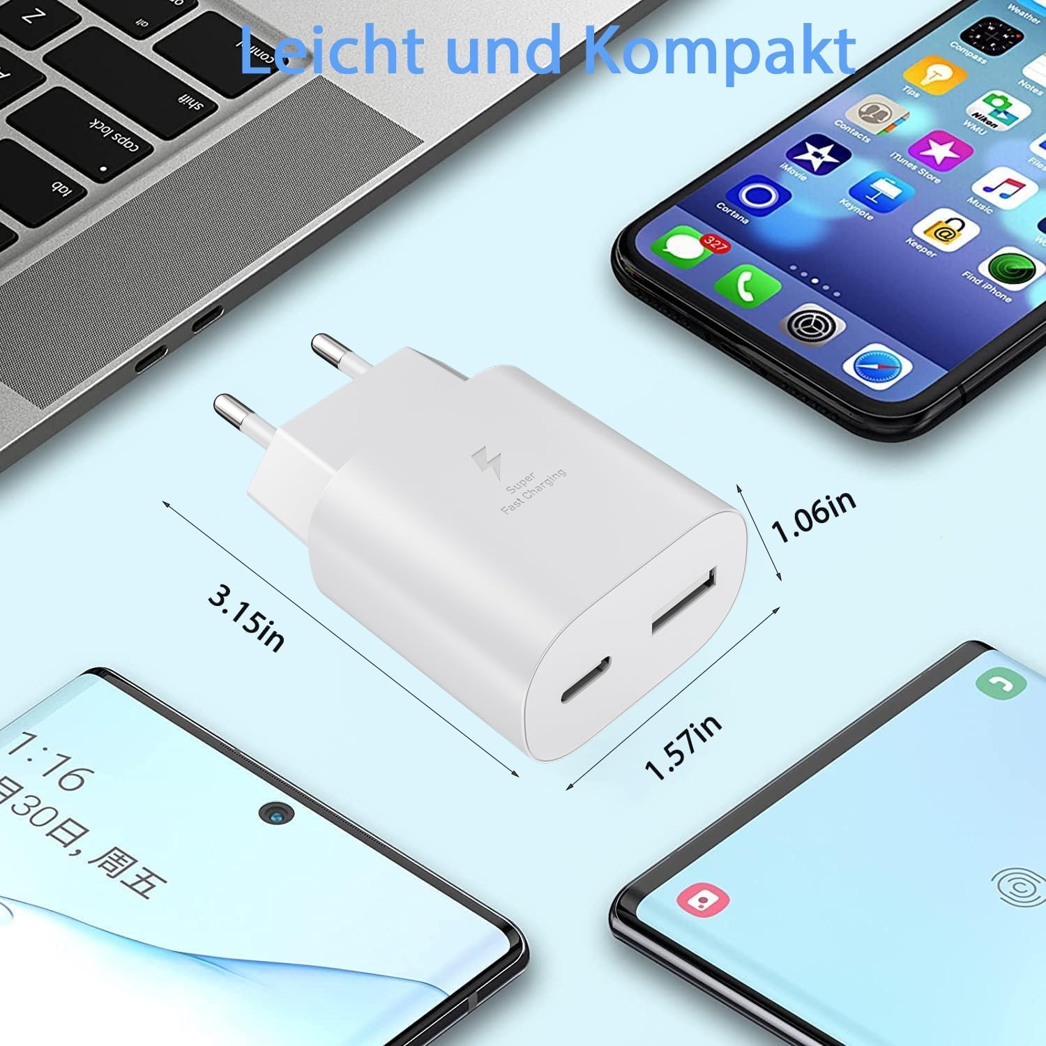Thumbnail 1 de Samneer caricabatterie rapido USB-C 25W + USB-A 15W doppia porta