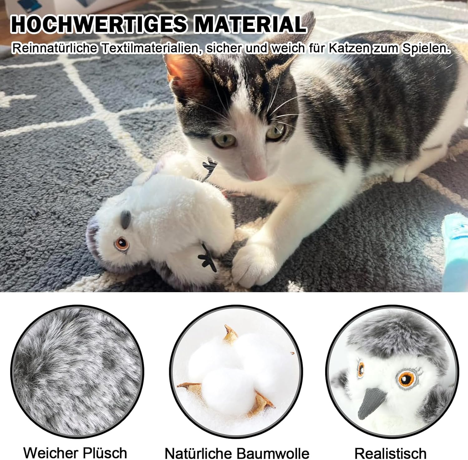 Detalle de Nepfaivy interaktives Katzenspielzeug Vogel – automatisch mit Berührungssensor, Katzenminze & USB-Akku