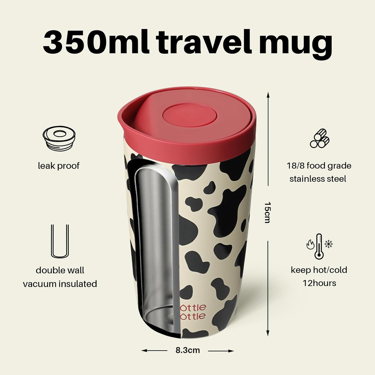 Thumbnail 2 de Bottle Bottle Insulated Travel Mug 350ml – Stainless Steel, Push Button Lid