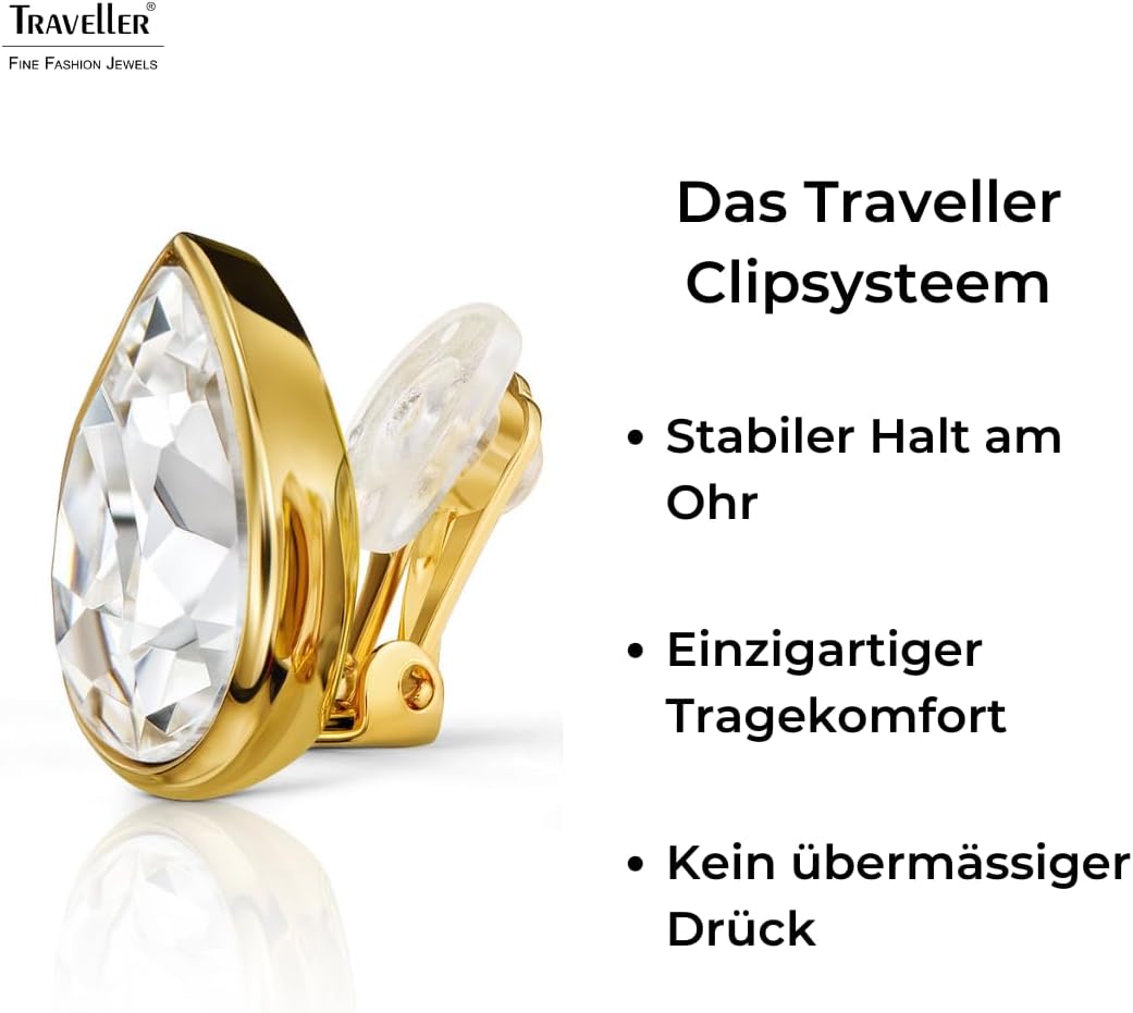 Thumbnail 3 de Traveller Ohrclip – Tropfenform mit Kristallen, vergoldet oder platiniert, 15x11 mm