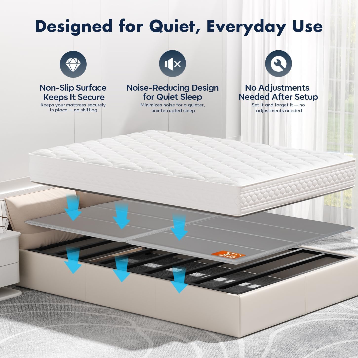 Detalle de BedBro King 10mm Bunkie Board (76" x 80") – Grey Under Mattress Support