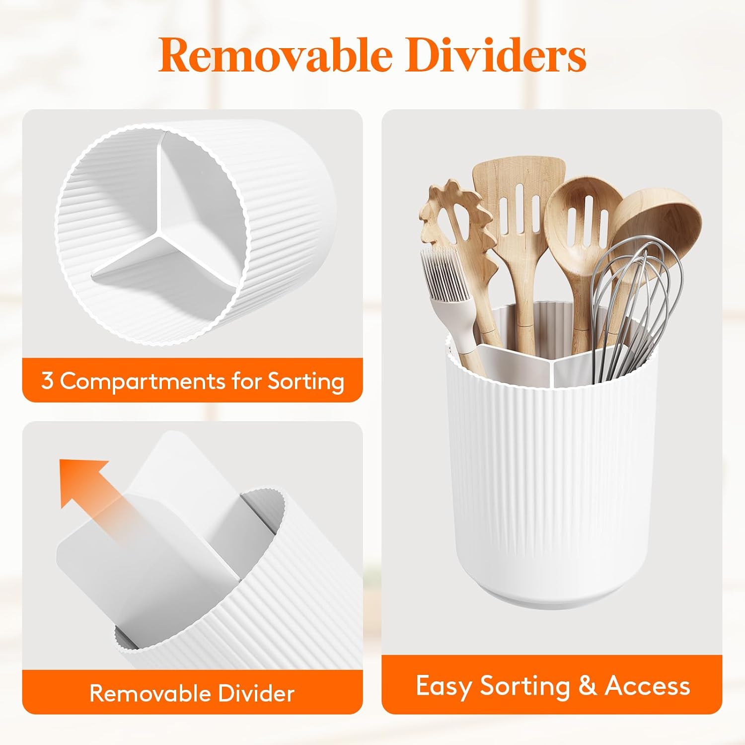 Detalle 2 de Lifewit 24387 Rotating Kitchen Utensil Holder, 3 Compartments, White