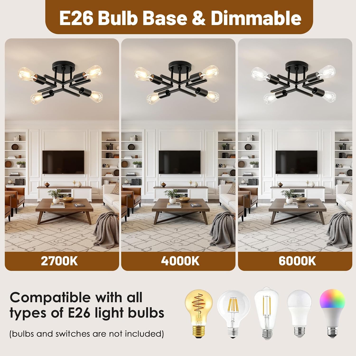 Detalle de SANGFOR ceiling light, 4-Light Matte Black Semi-Flush Sputnik Fixture