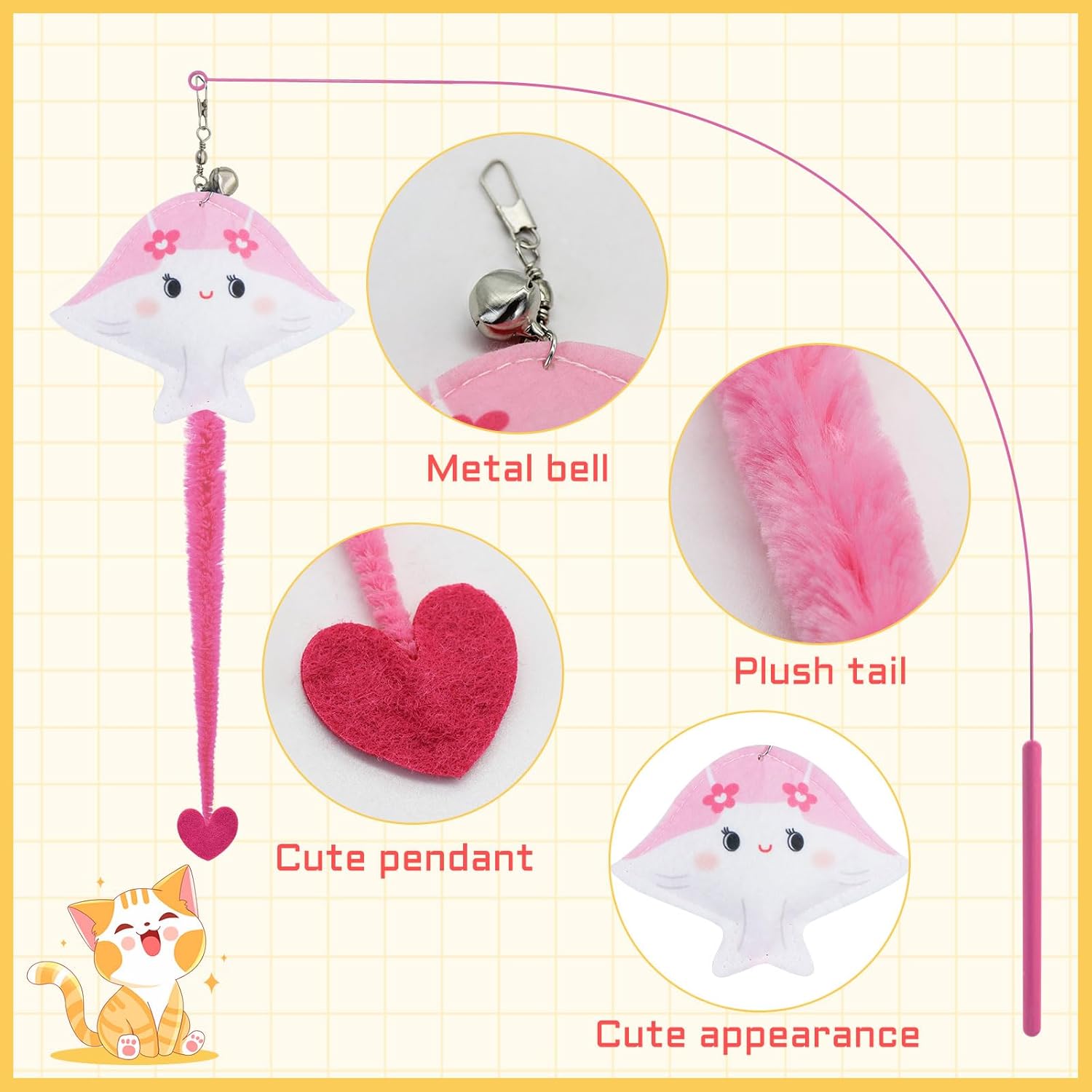 Thumbnail 2 de Andiker Cat Wand Toy (35 in) – flexible wire teaser stick with fish bell wand refill