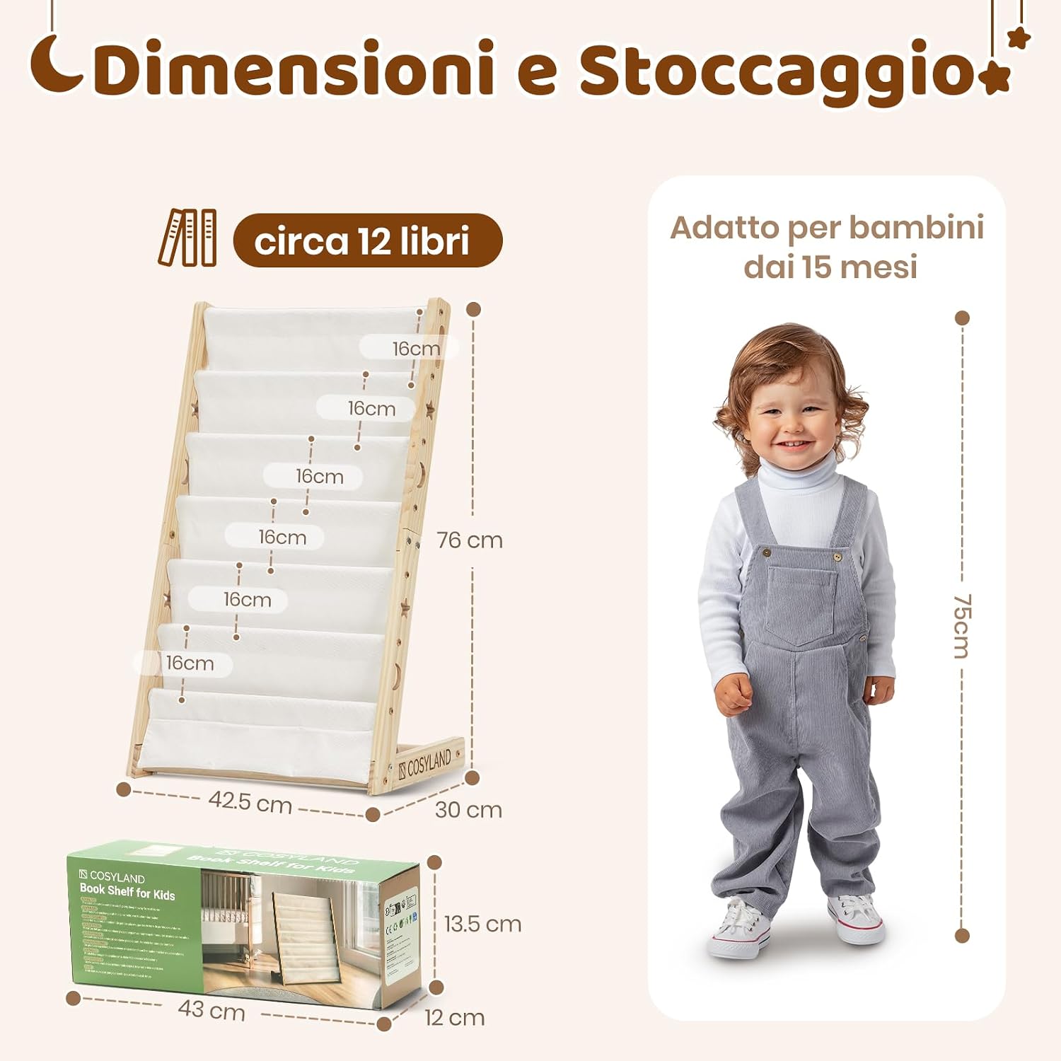Thumbnail 1 de COSYLAND Libreria Montessori per Bambini con 6 Ripiani in Tessuto Oxford – Libreria in Legno Naturale