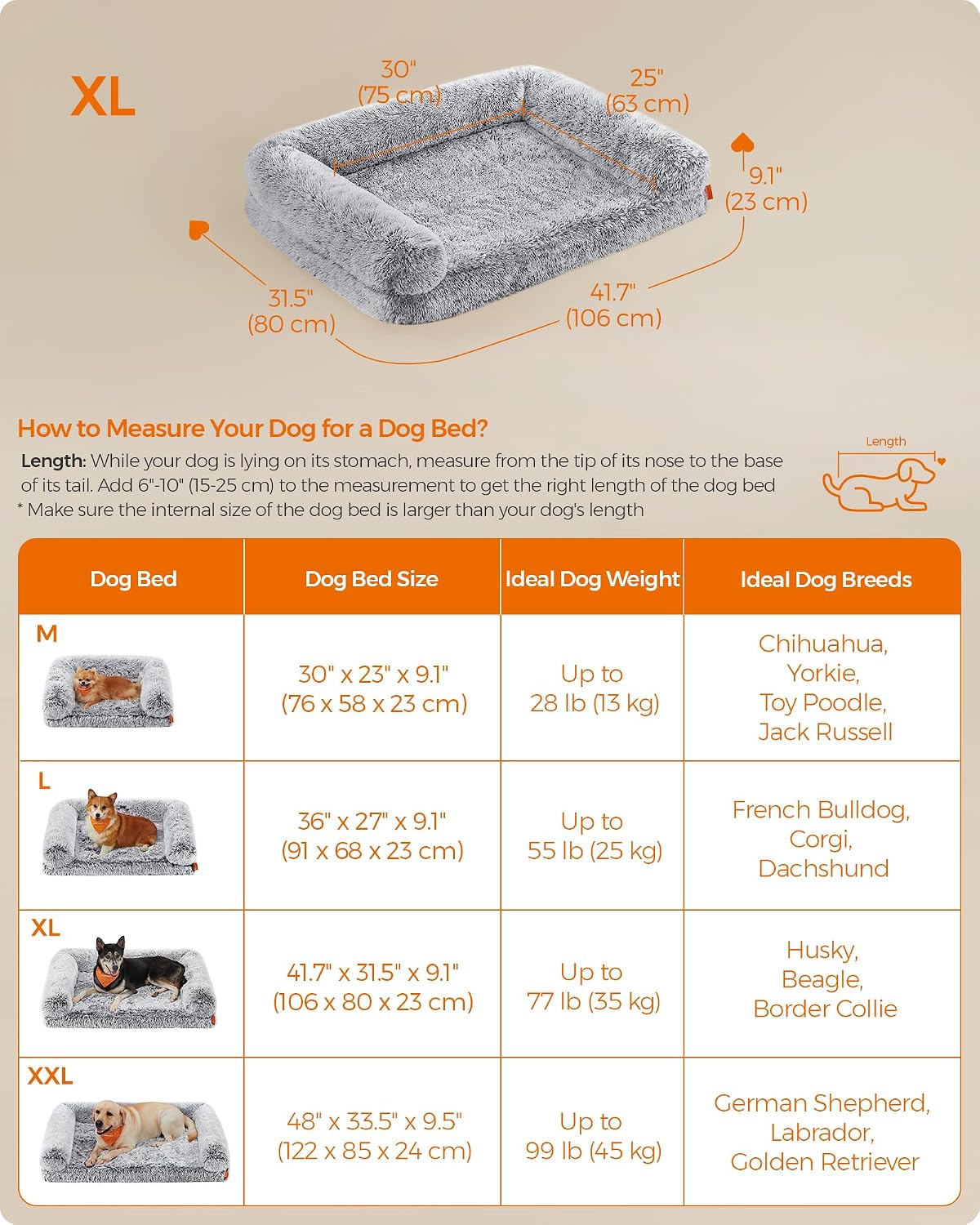 Detalle de Feandrea PGW233G01 Fluffy Dog Bed, Egg-Crate Foam and Raised Sides
