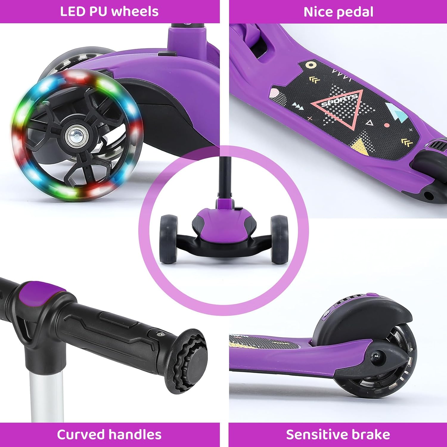 Thumbnail 5 de BremToy Roller Kinder mit abnehmbarem Sitz – stufenlos höhenverstellbarer Lenker, PU LED-Räder, faltbar