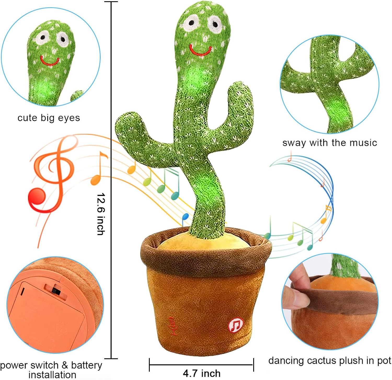 Detalle de seOSTO singing dancing cactus toy 12.6 inch