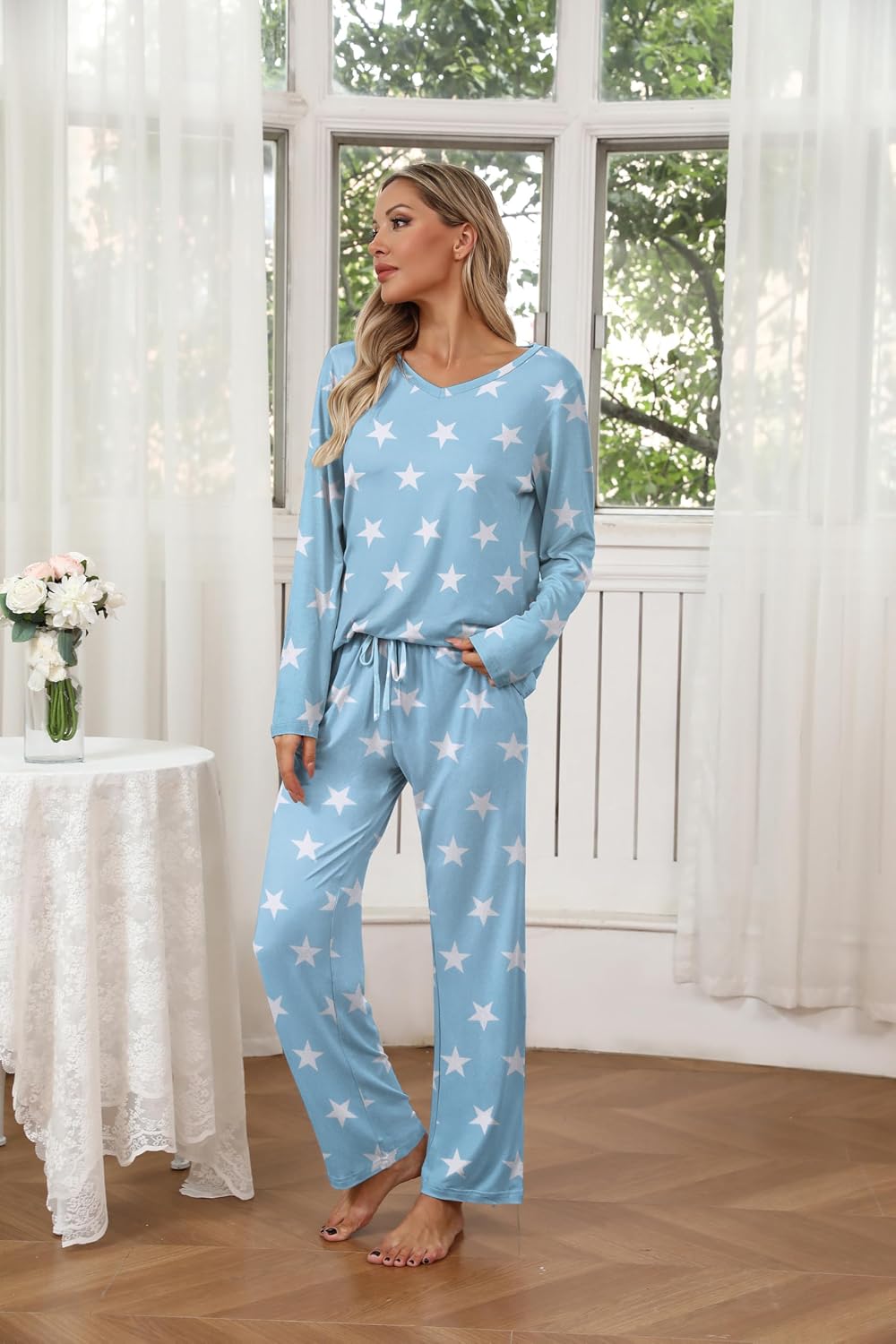 Thumbnail 4 de Ekouaer Women's 2-Pack Long-Sleeve Pajama Sets with V-Neck Tops and Pocket Pants