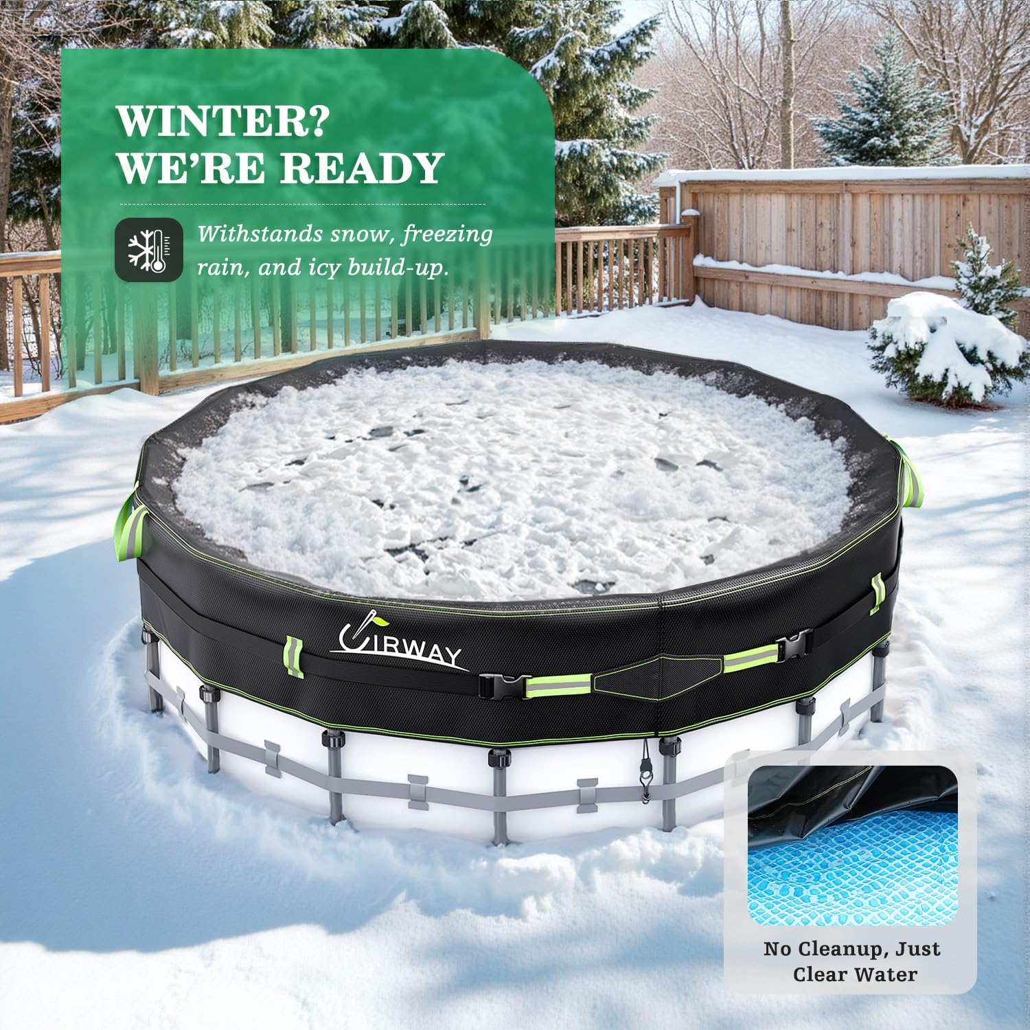 Detalle de UIRWAY 548cm 18FT Round Pool Cover, 500D Fabric, Adjustable Straps