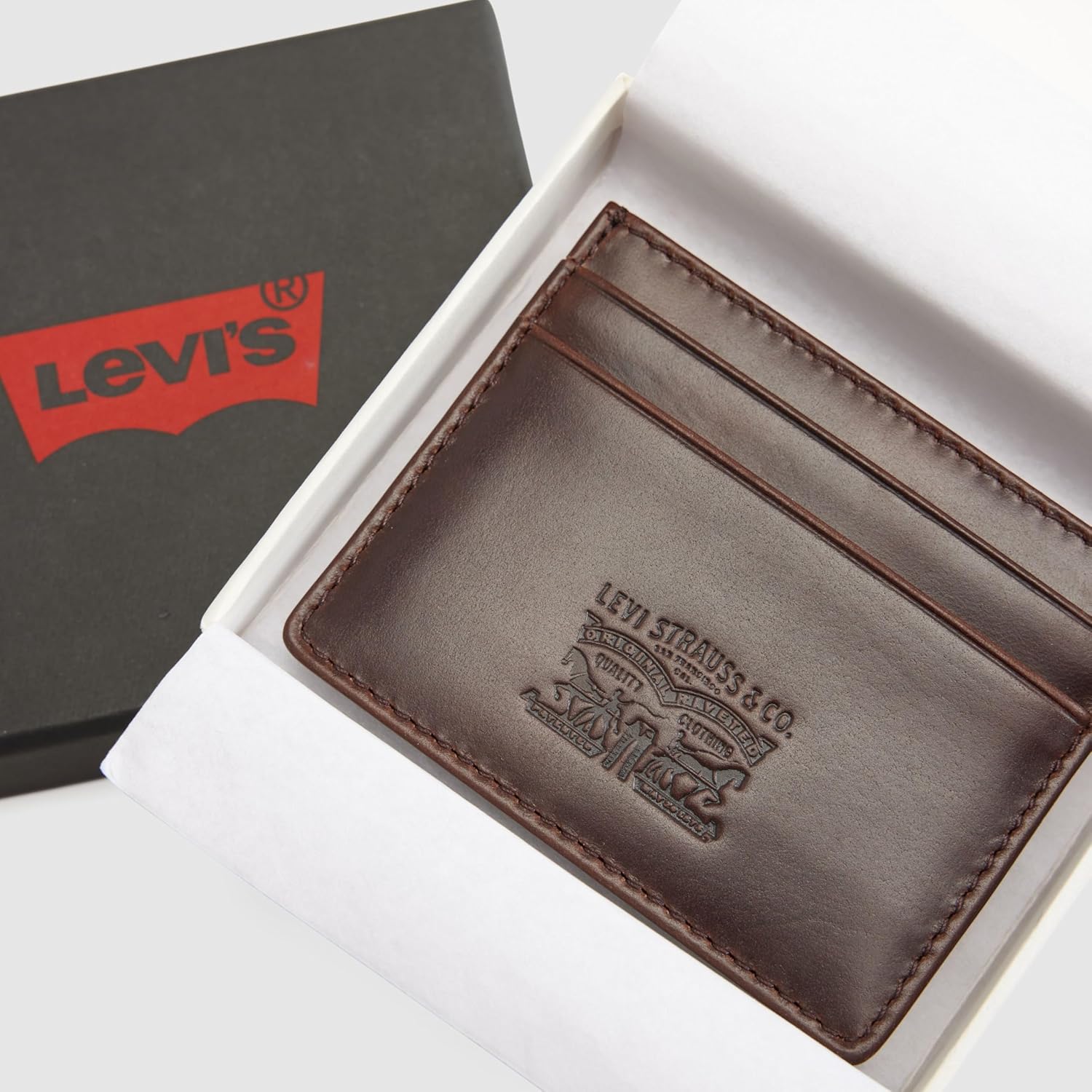 Detalle de Levi's Men's Leather Card Case Wallet