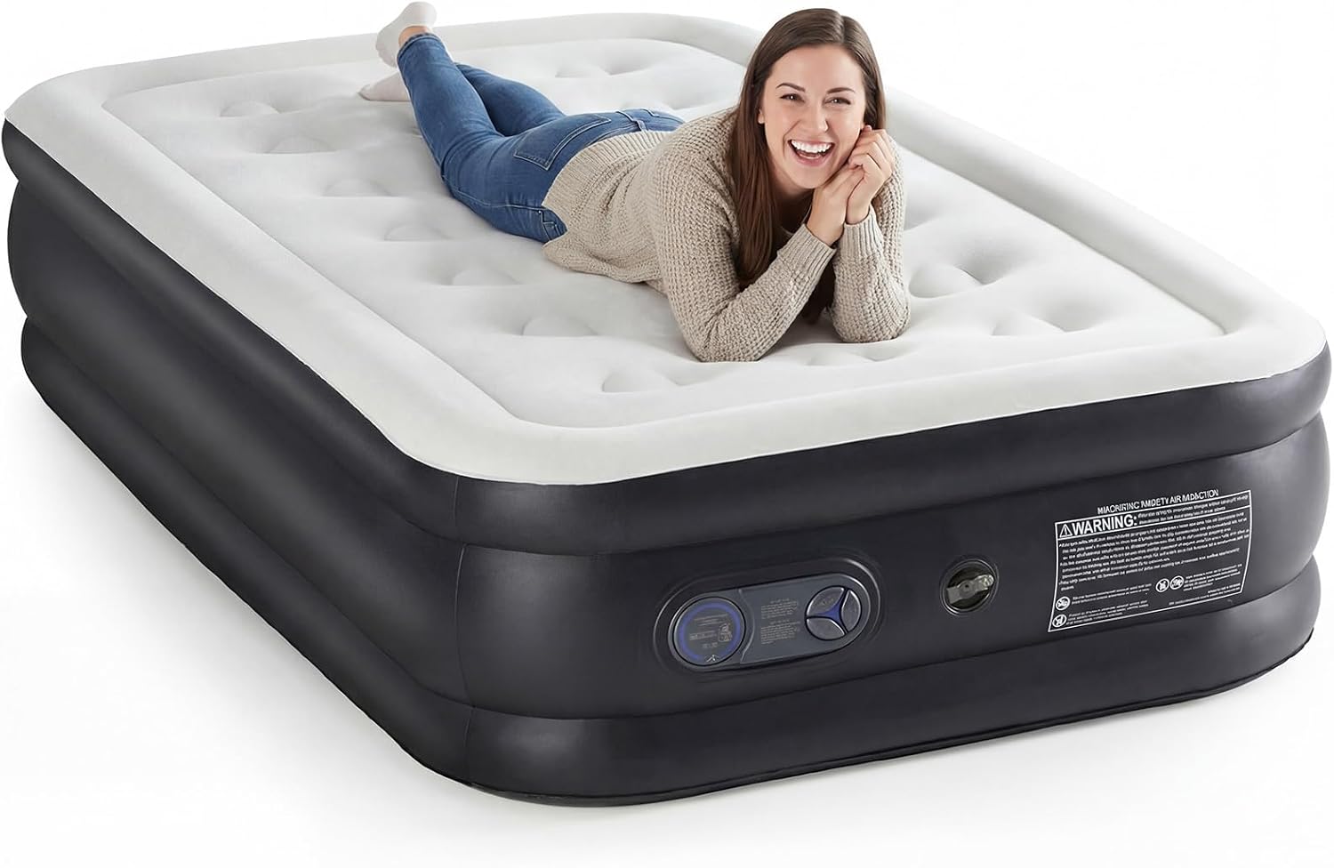 NEWBULIG Twin Air Mattress with Built-in Pump, 16-Inch Raised Height, Non-Slip Bottom