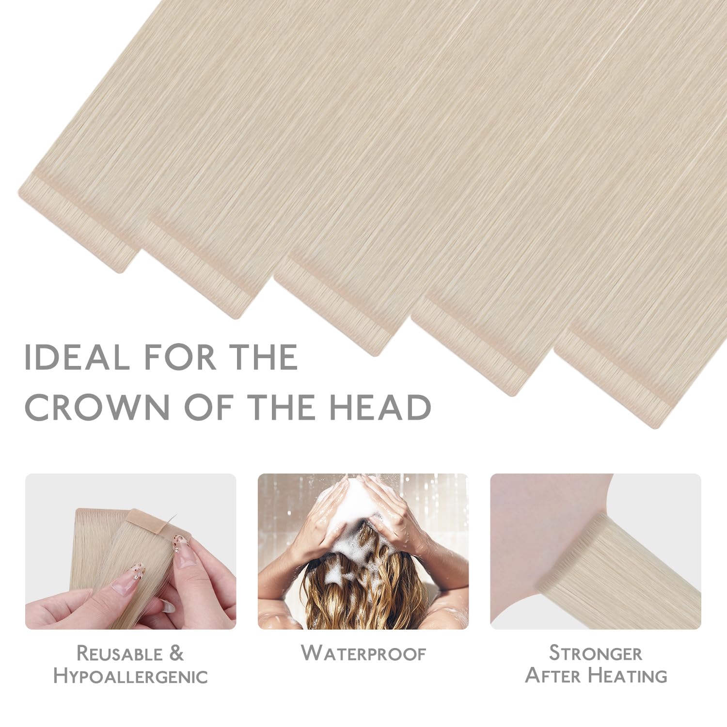 Thumbnail 5 de WENNALIFE Invisi Edge Tape-in Hair Extensions — 20 Inch, Platinum Blonde, 10 Pieces