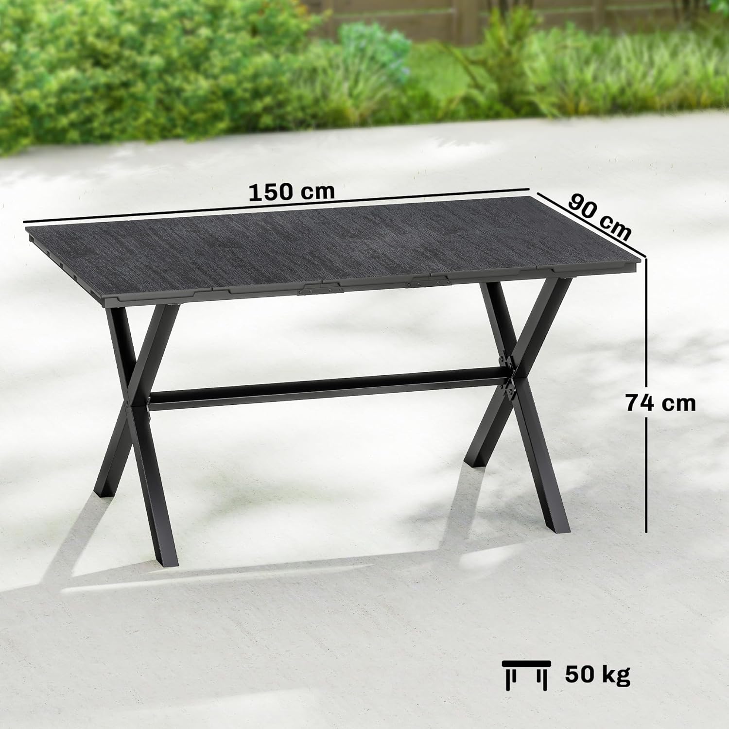 Thumbnail 2 de Outsunny Table de jardin rectangulaire HDPE effet bois pour 4 à 6 personnes (150 x 90 x 74 cm) – pieds en X, noir