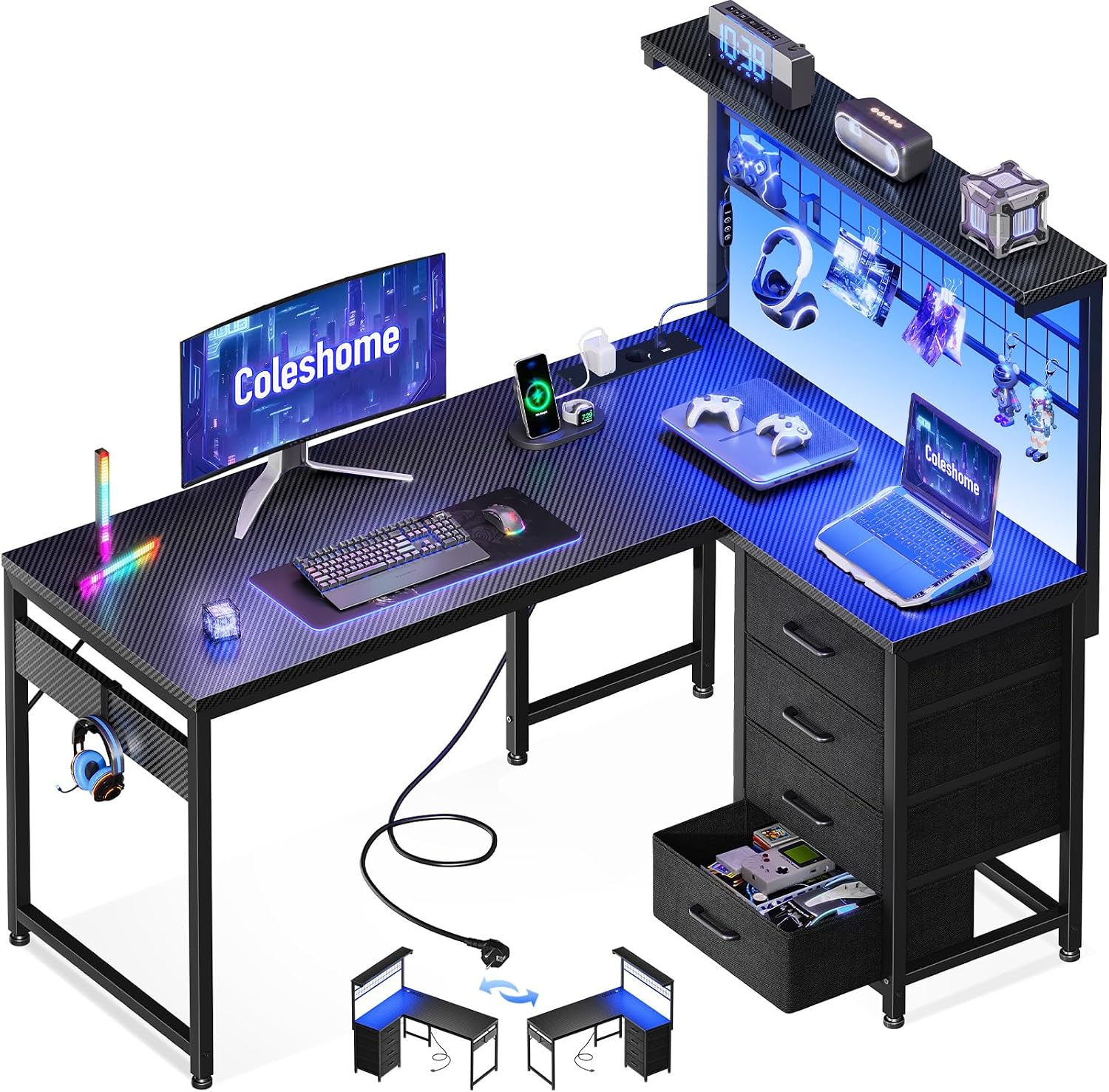 Detalle de Coleshome Escritorio Gaming 130x100 LED