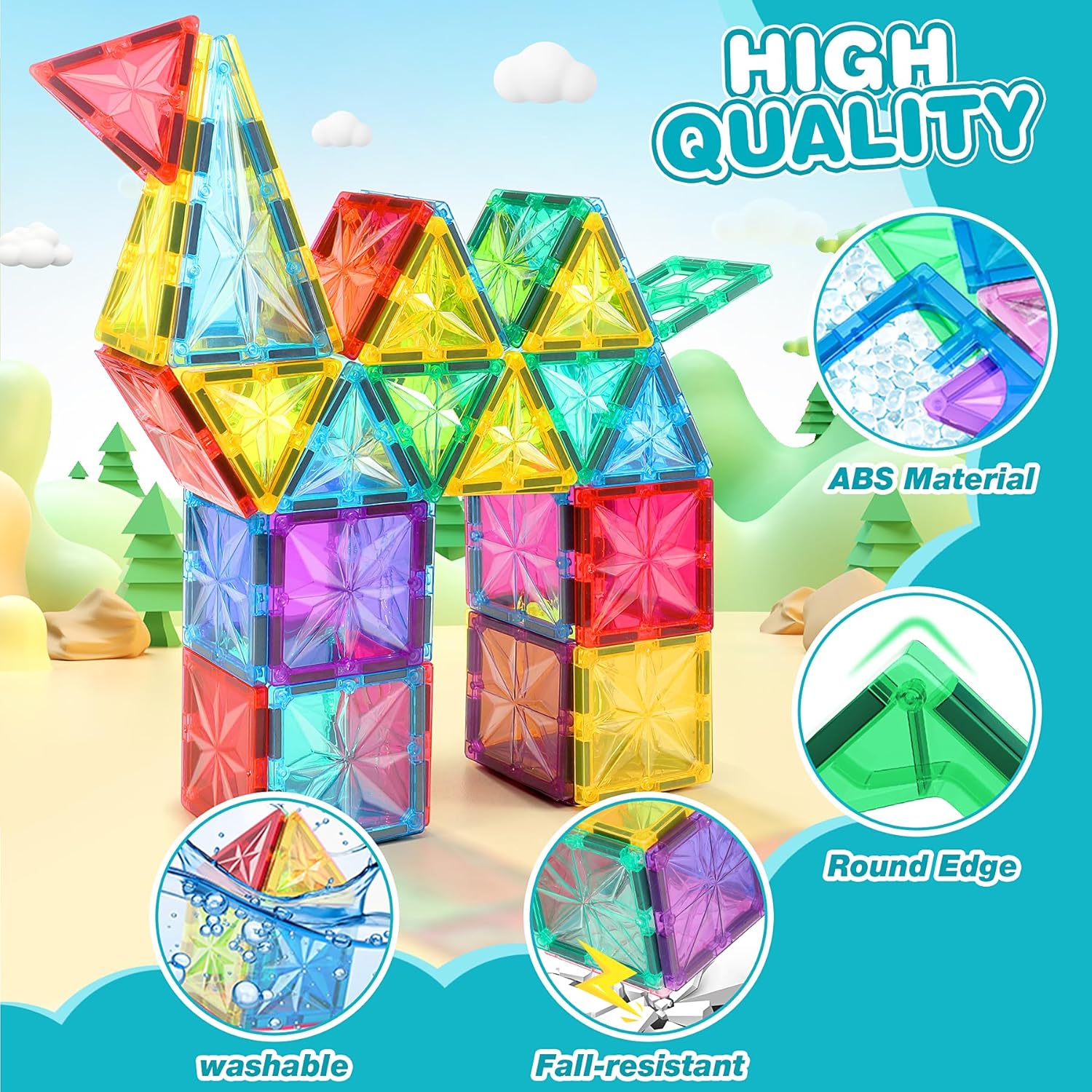 Detalle de Lovchil 61-piece Magnetic Tiles STEM Building Blocks Set for Preschoolers