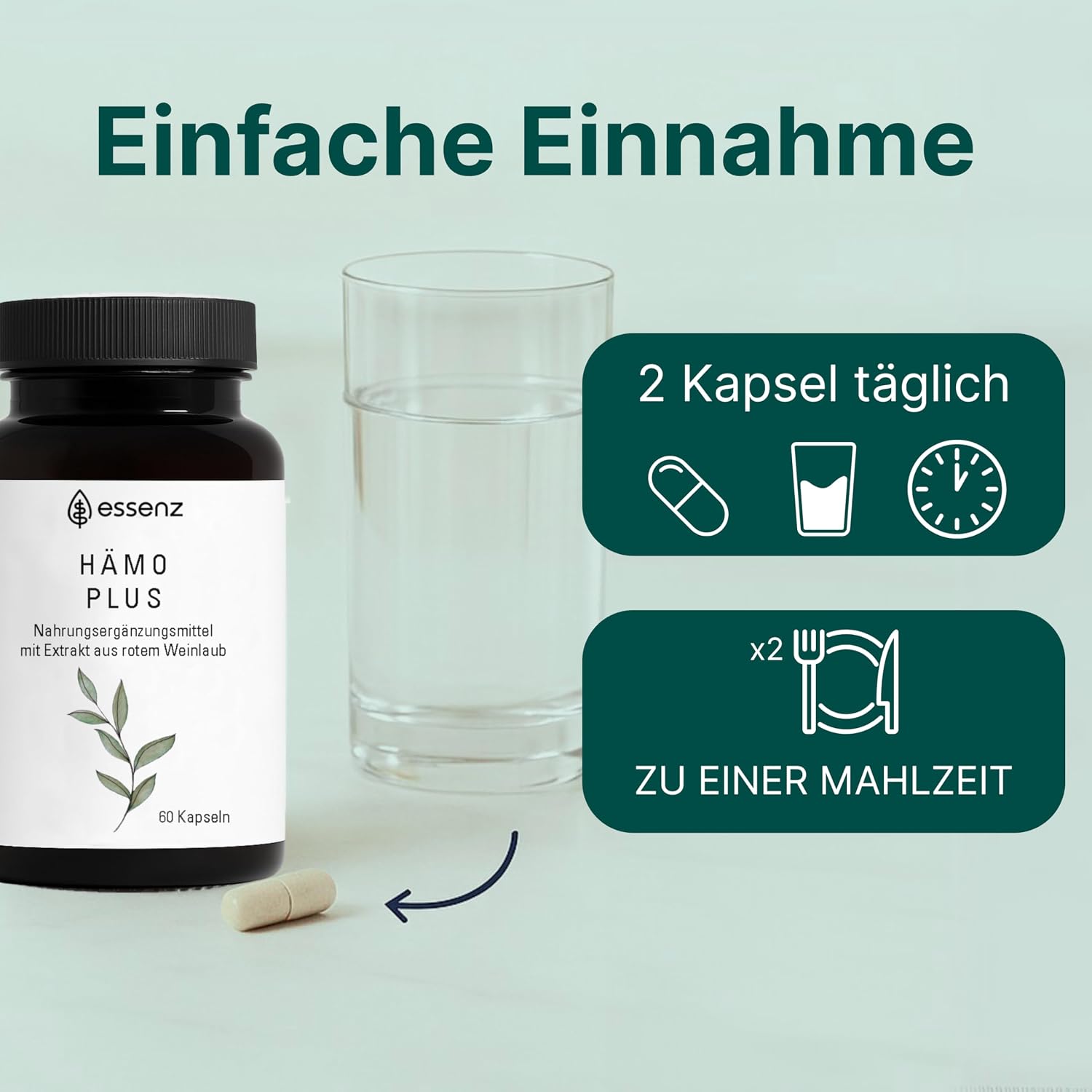 Detalle de ESSENZ Hämo Plus Kapseln – Pflanzliche Unterstützung für das Wohlbefinden, vegan & glutenfrei (60 Kapseln)
