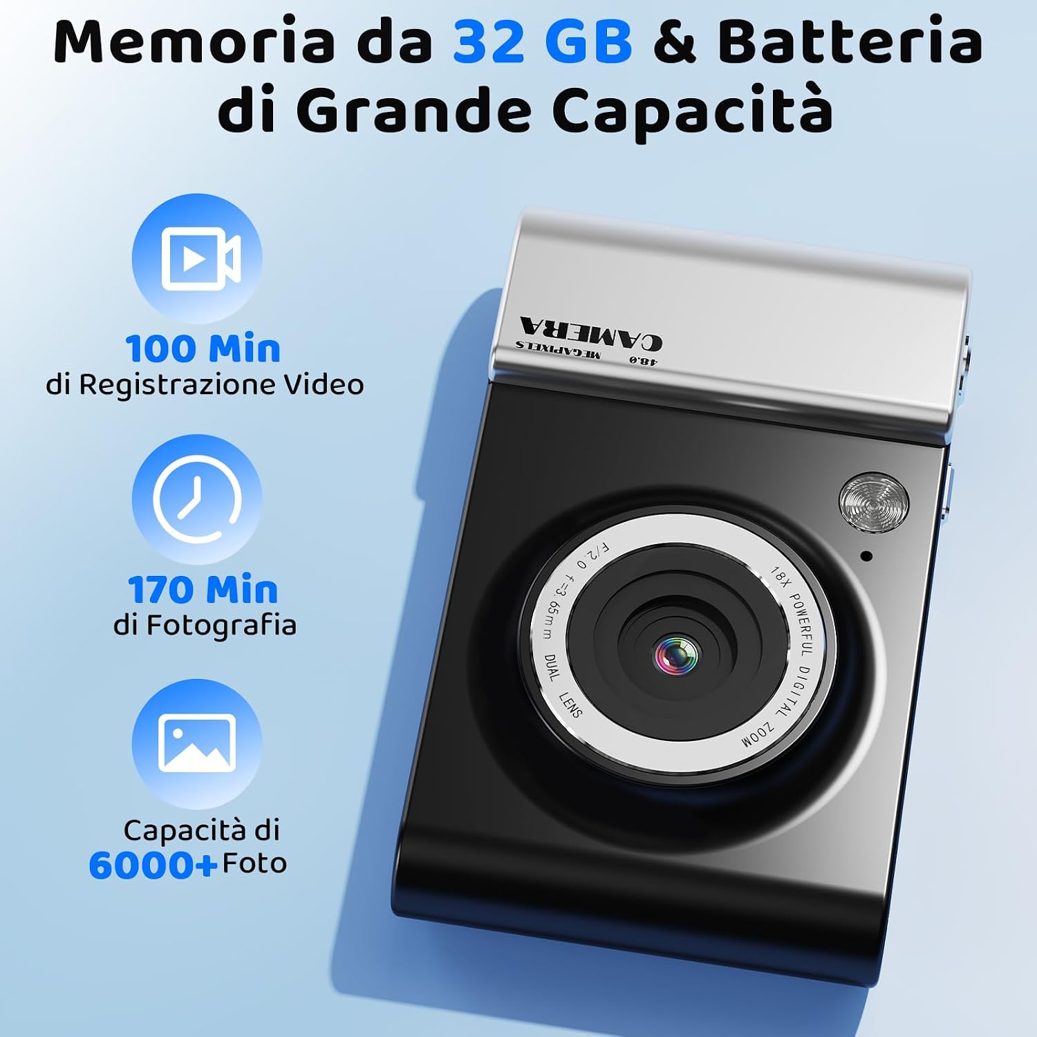 Thumbnail 2 de CHAKEYAKE Fotocamera Digitale 4K 64MP con Scheda 32GB – Compatta, Multifunzione e per Principianti