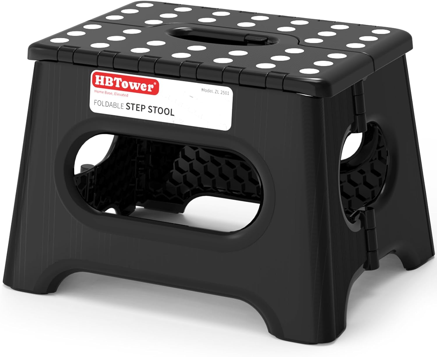 Detalle de HBTower ZL2501 9-Inch Folding Step Stool, Black with Safety Lock