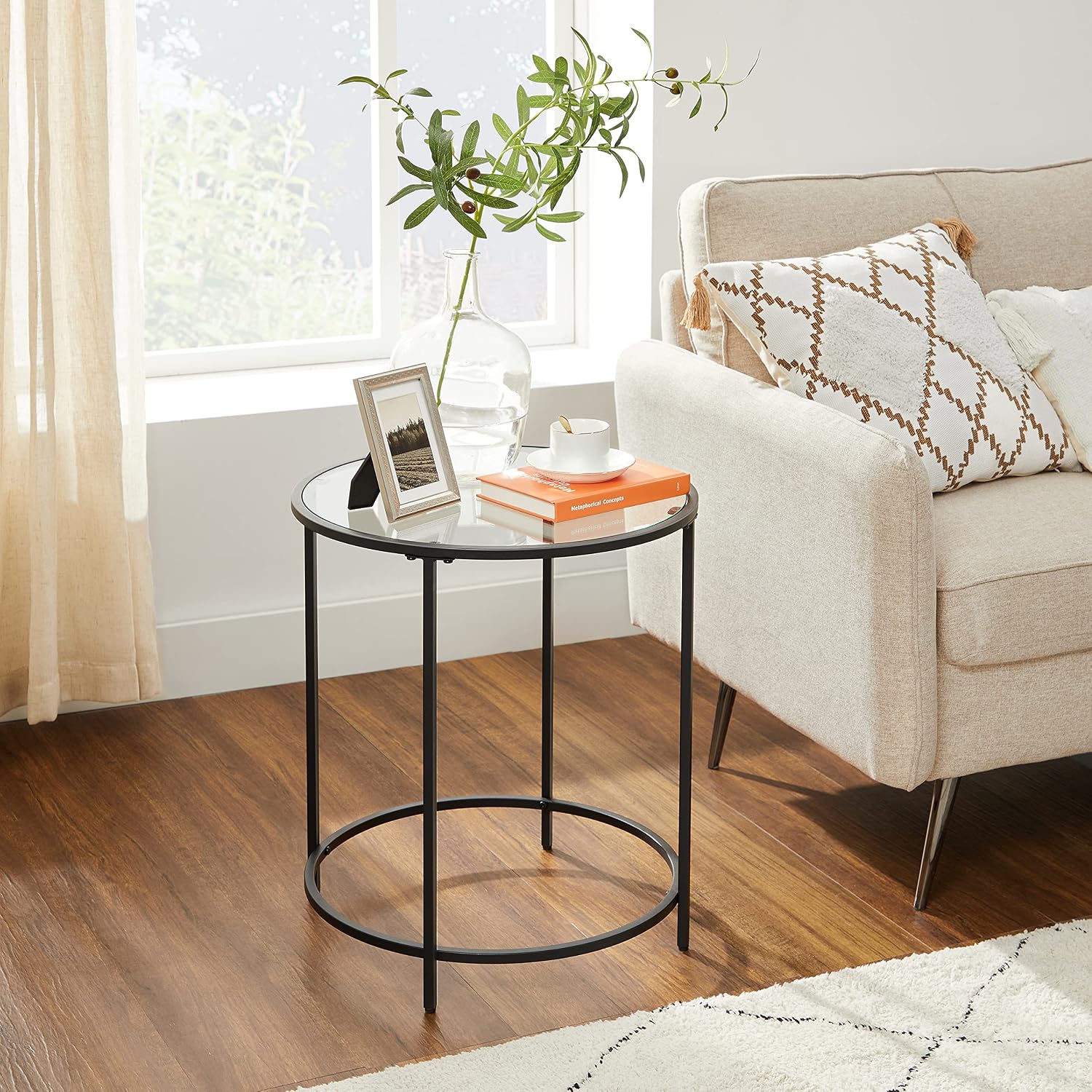Thumbnail 6 de VASAGLE BARIS LGT020B01 Round Side Table, Tempered Glass and Steel Frame