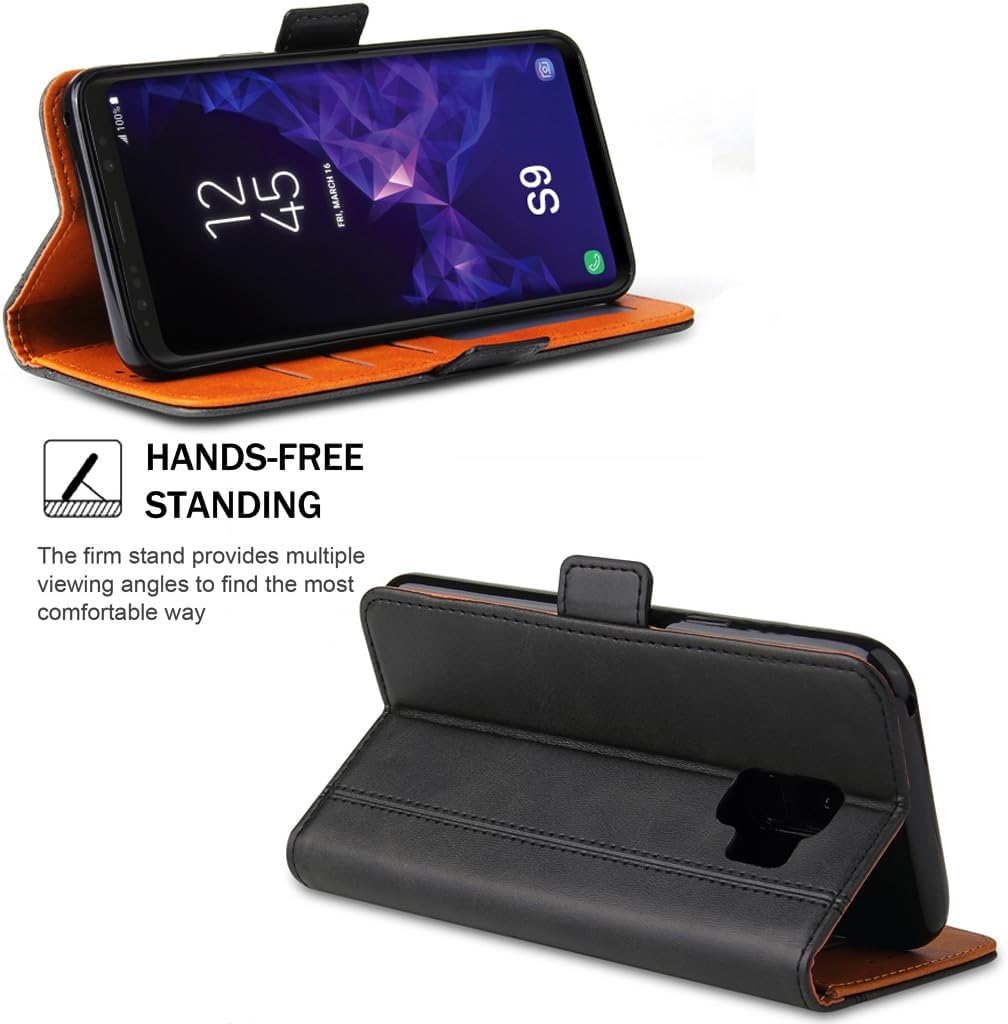 Thumbnail 3 de ROJIOJIO Handyhülle für Samsung Galaxy S9 – Leder Klapphülle mit Kartenfach, magnetischem Verschluss und Ständer in Schwarz