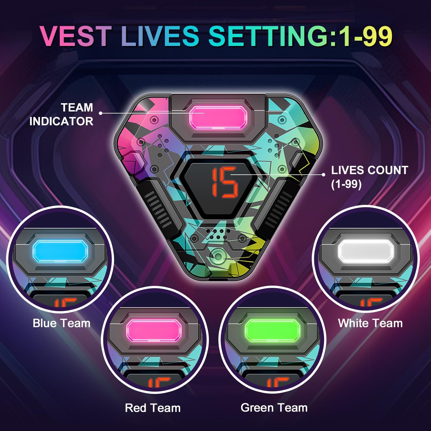 Thumbnail 3 de Rechargeable Laser Tag Set of 4 (Cyberpunk) with Vests, 150ft Infrared Range