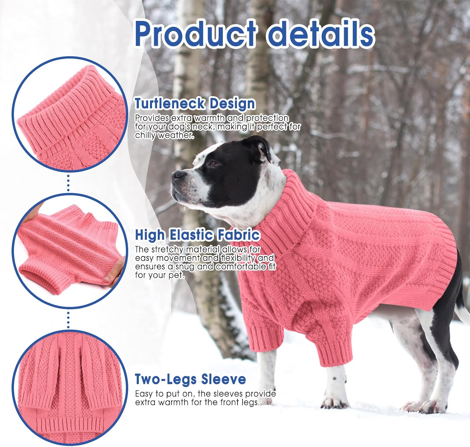 Detalle 2 de Queenmore Dog Jumper Soft & Cozy Knitwear – Pink, Medium (M)