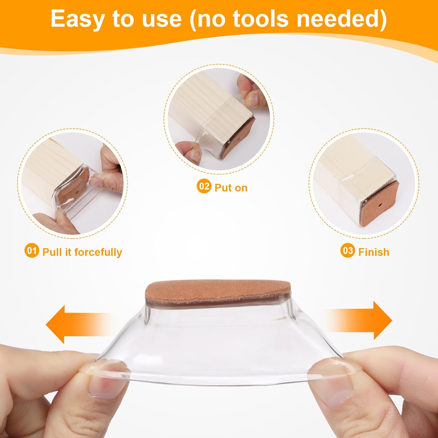 Thumbnail 4 de CHUNZEXI Clear-24Pack Square Chair Leg Protectors, Silicone and Felt, 24-Pack