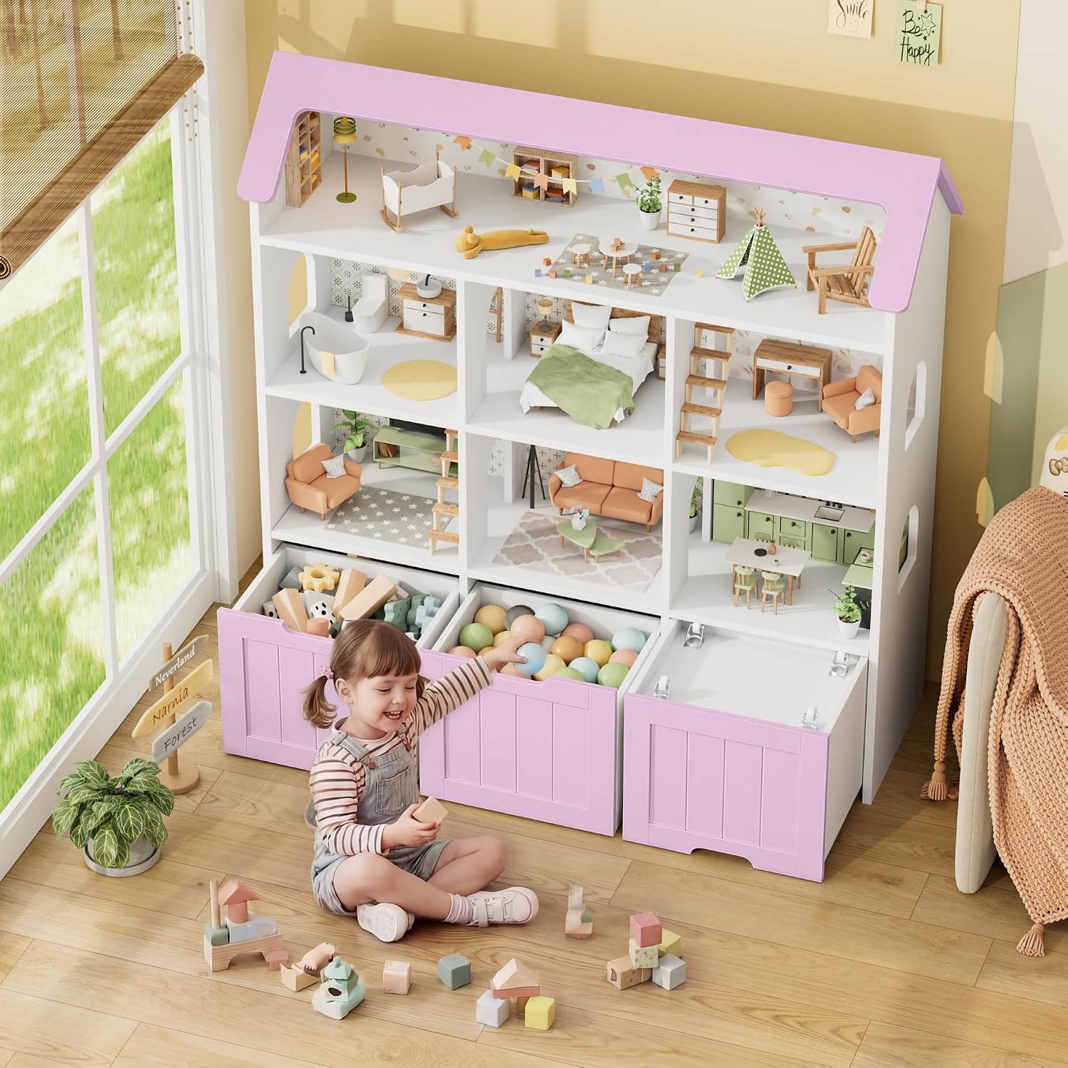 Detalle de FOREHILL M169 House-Shaped Kids’ Storage Unit, 7 Compartments, 3 Drawers