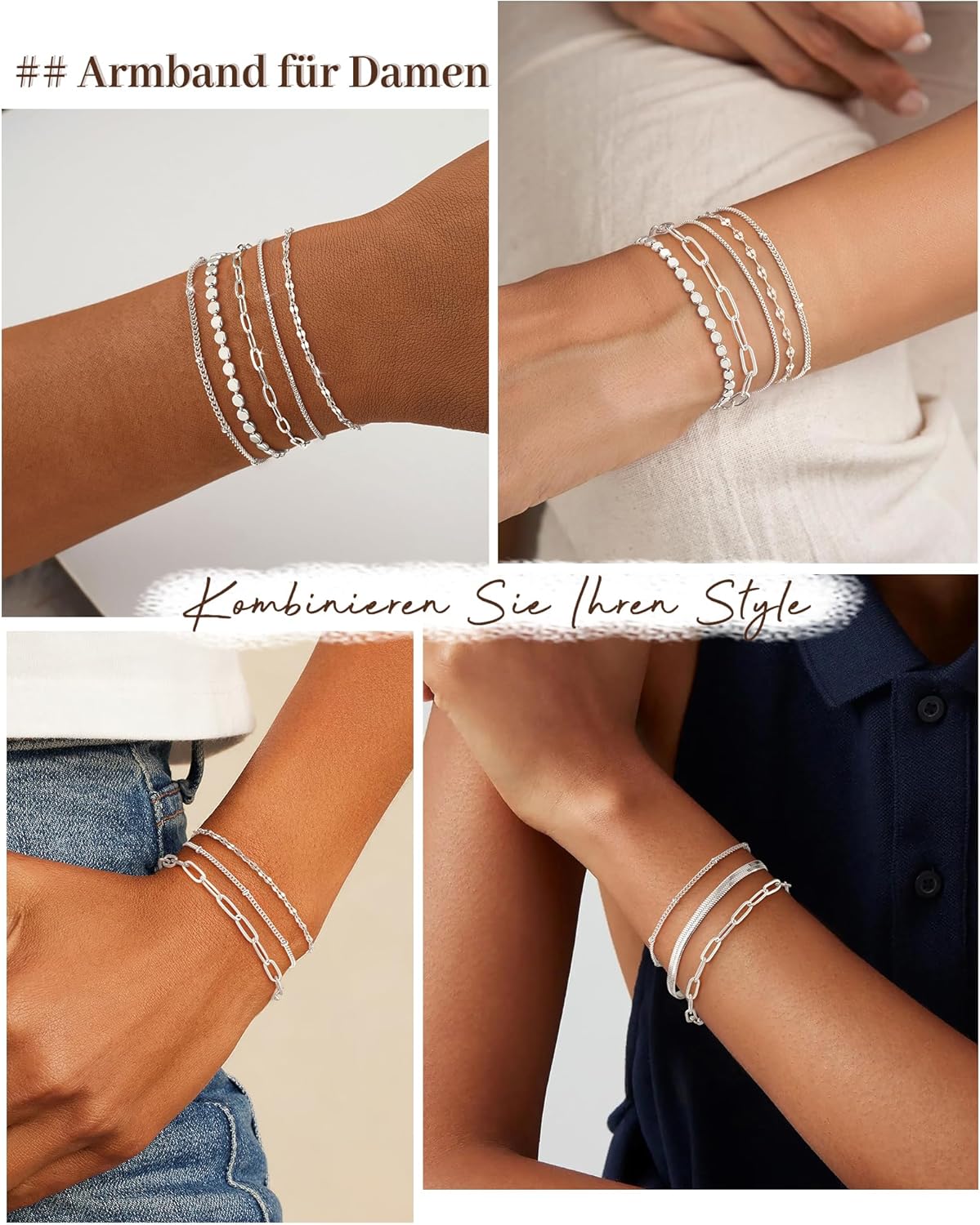 Thumbnail 5 de ZOERAY Armband Damen Set Gold/Silber – wasserfest, 18K vergoldet, verstellbar, stapelbar