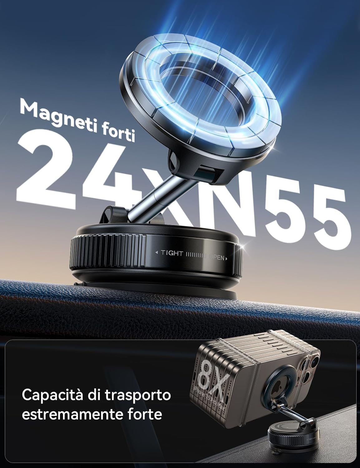 Detalle 2 de JOYROOM Supporto Auto MagSafe con ventosa gel, braccio pieghevole 360° per iPhone 12–16