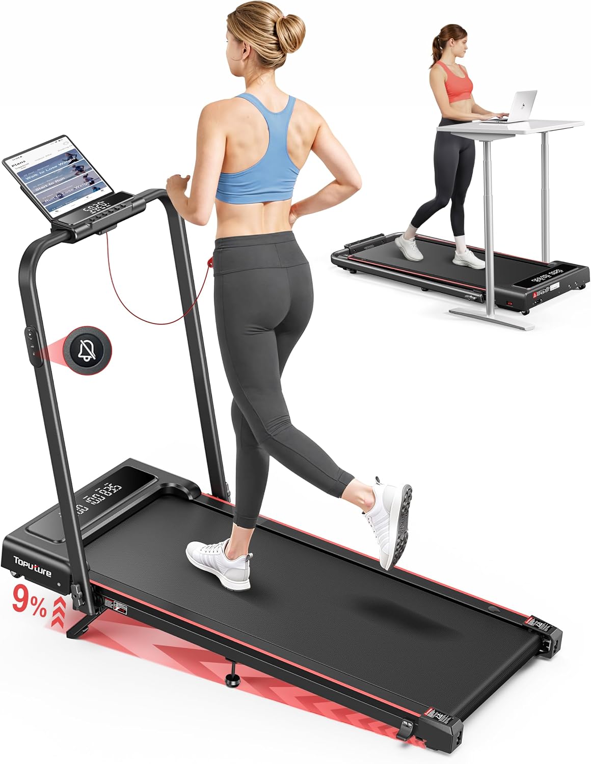 Detalle de TOPUTURE TP4 Walking Pad Treadmill with 9% Manual Incline and App