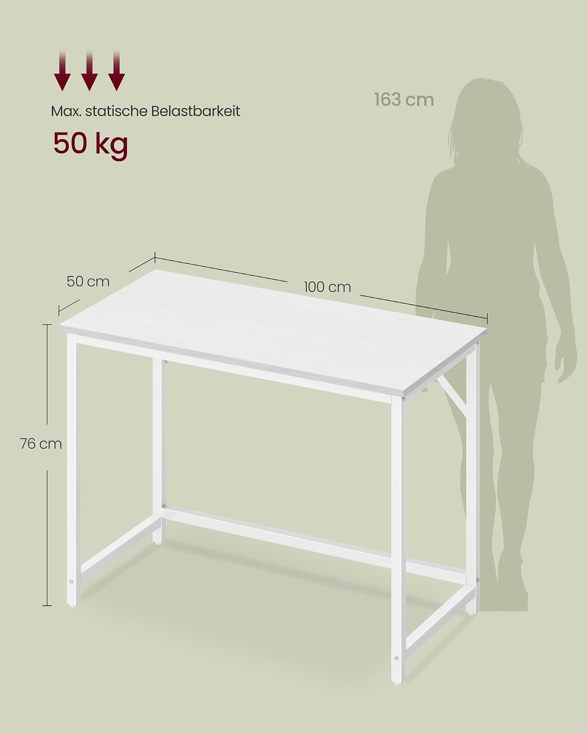 Thumbnail 4 de VASAGLE Computertisch LWD041W44V1, 100 x 50 x 76 cm (ahornweiß/wolkenweiß) – für Arbeitszimmer & Zuhause