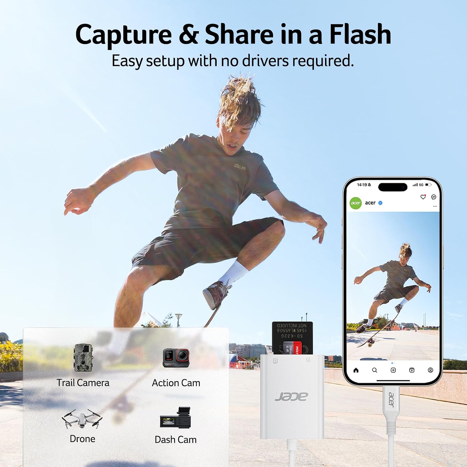 Detalle 2 de Acer USB-C SD Card Reader: High-Speed Dual SD/MicroSD USB-C Card Adapter