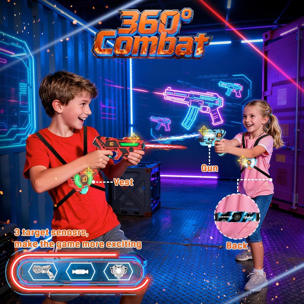 Detalle de VATOS Laser Tag 360° – Ensemble de 2 joueurs avec capteurs, 2,4 GHz et rechargeables