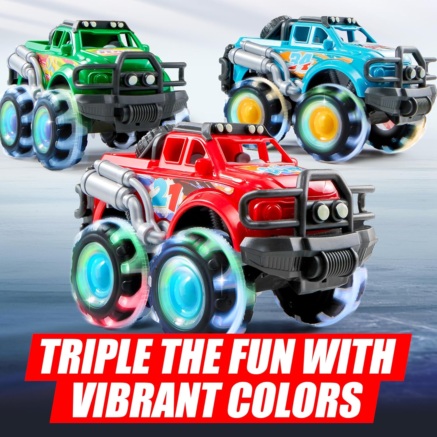 Thumbnail 3 de Vroomix 3Pack Monster Truck Toy with LED wheels