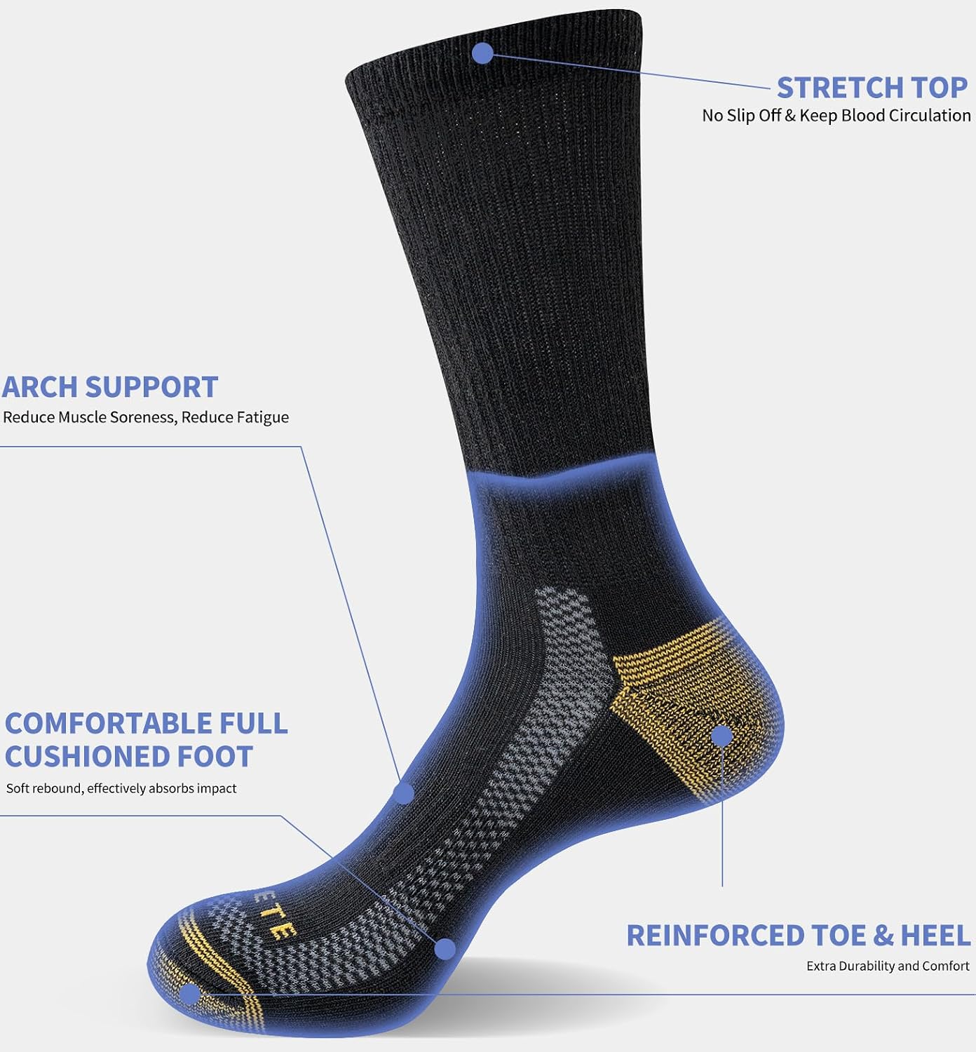 Detalle de JOYNÉE Mens Athletic Crew Socks (5/10 Pairs) Lightweight Cushioned Breathable Work & Running Socks