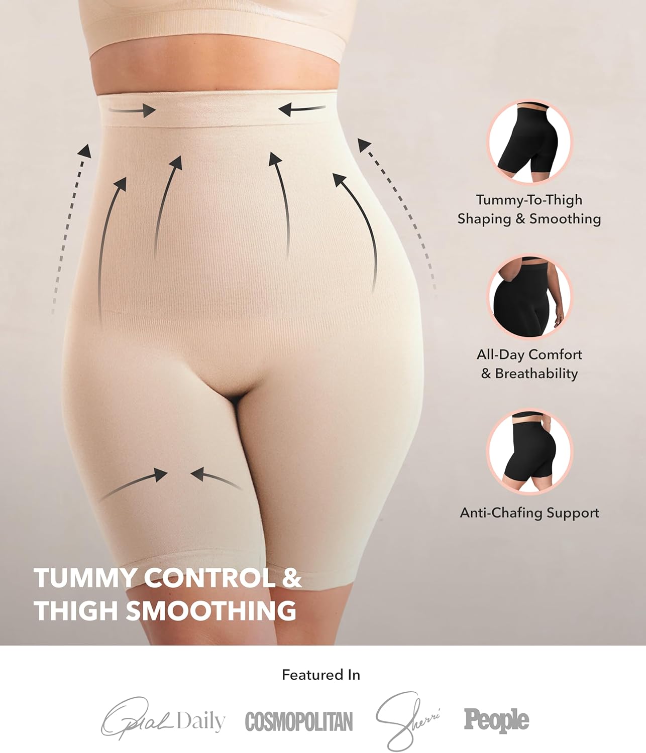 Thumbnail 1 de SHAPERMINT High-Waisted Tummy Control Shapewear Shorts (Medium-Large, Thigh Slimmer)