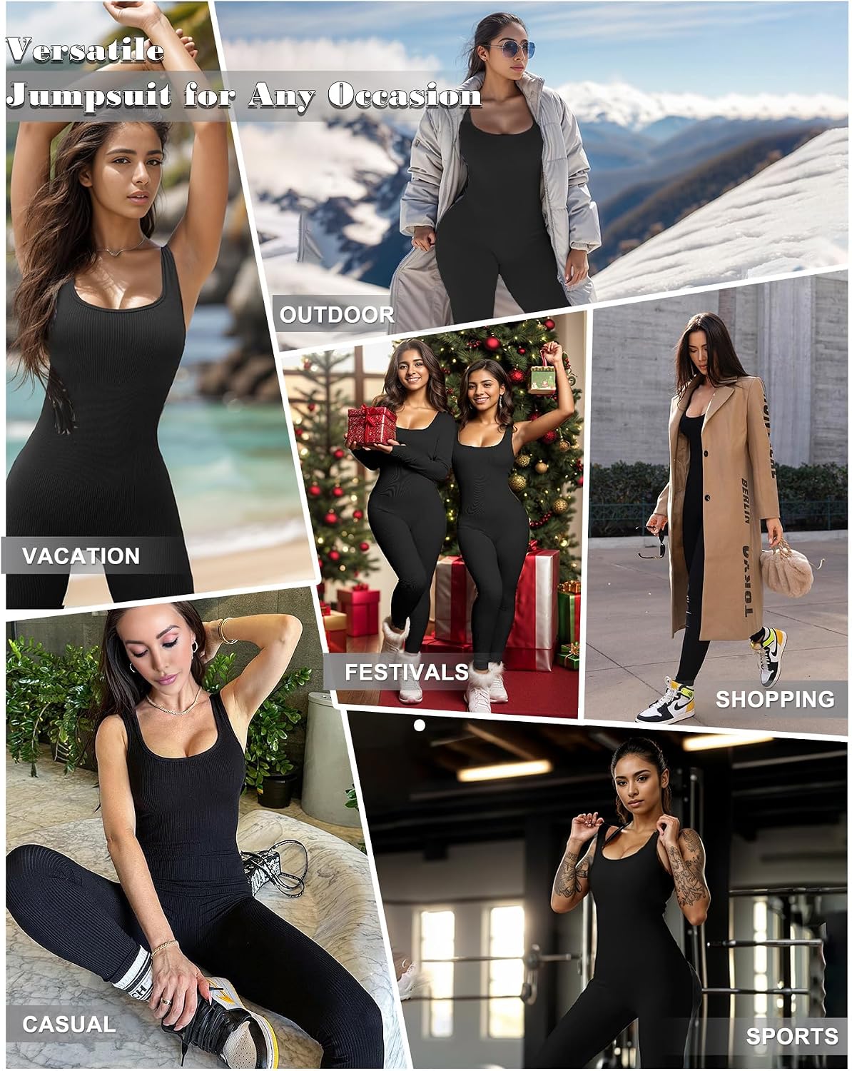 Detalle de Merlvida Sport-Jumpsuit für Damen: nahtloser Workout-Overall mit abnehmbaren Brustpolstern