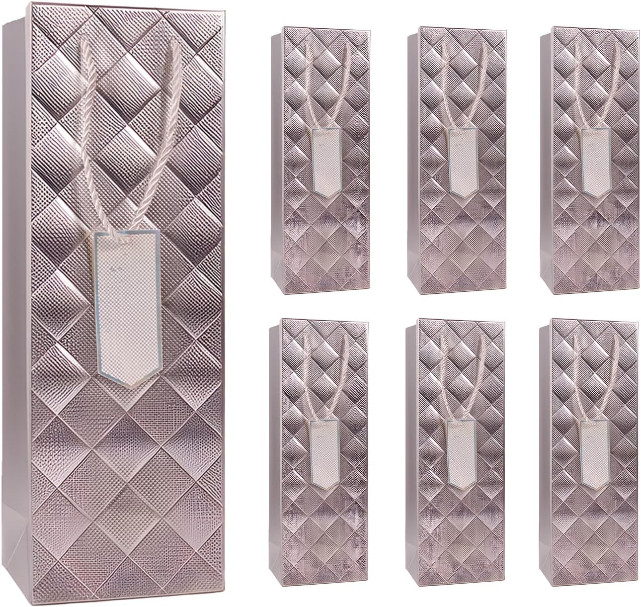 Detalle de 6Pack Silver Wine Gift Bags – 13.7" Luxury Bottle Bags with Gift Tags