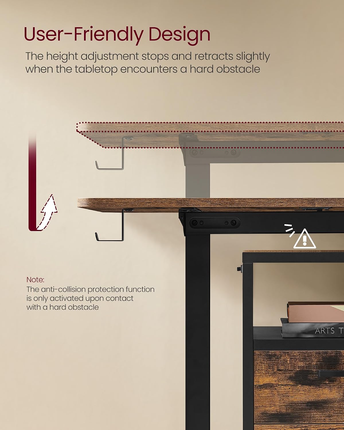 Detalle de VASAGLE Electric Standing Desk LSD134K02: 60 × 140 cm, 72–120 cm height, Rustic Brown & Ink Black